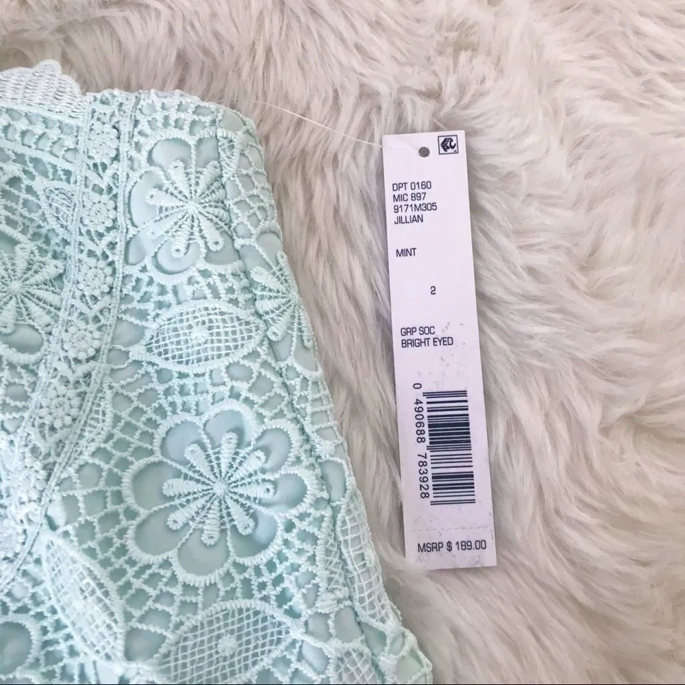 GIANNI BINI Mint Green Lace Midi Dress Cocktail Spaghetti Strap‎ Size 2 New